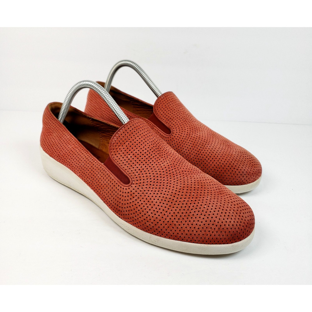Fit Flop Womens Size 10 Coral Leather Slip On Casual Perforated Loafer Shoes